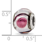 Sterling Silver Murano Glass Bead with Lavender, White & Black Detailing, Polished Finish