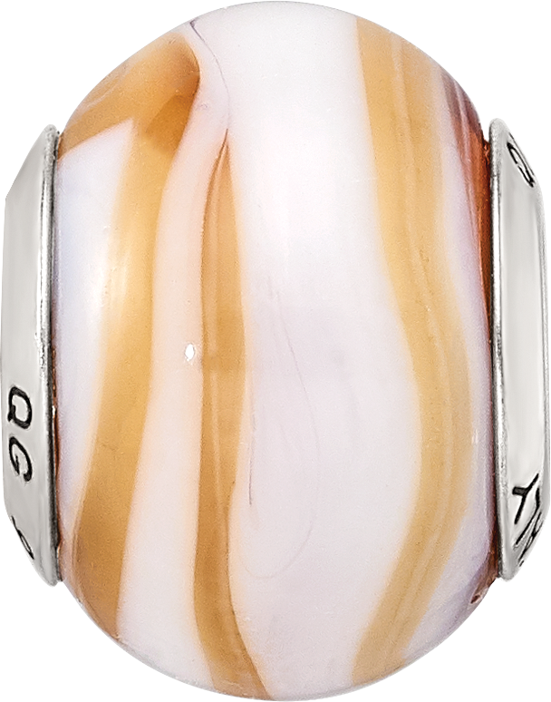 Sterling Silver Murano Glass Bead with Polished Finish Elegant White Carmel Design