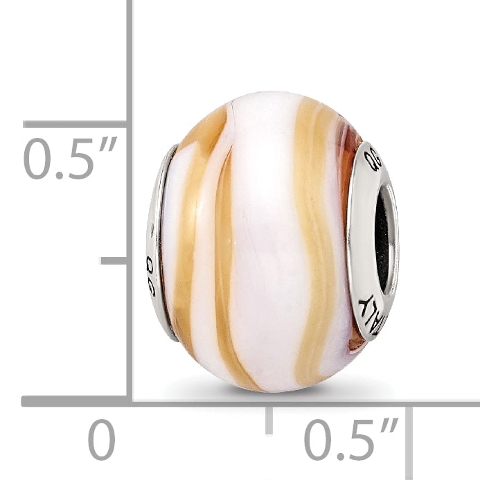 Sterling Silver Murano Glass Bead with Polished Finish Elegant White Carmel Design