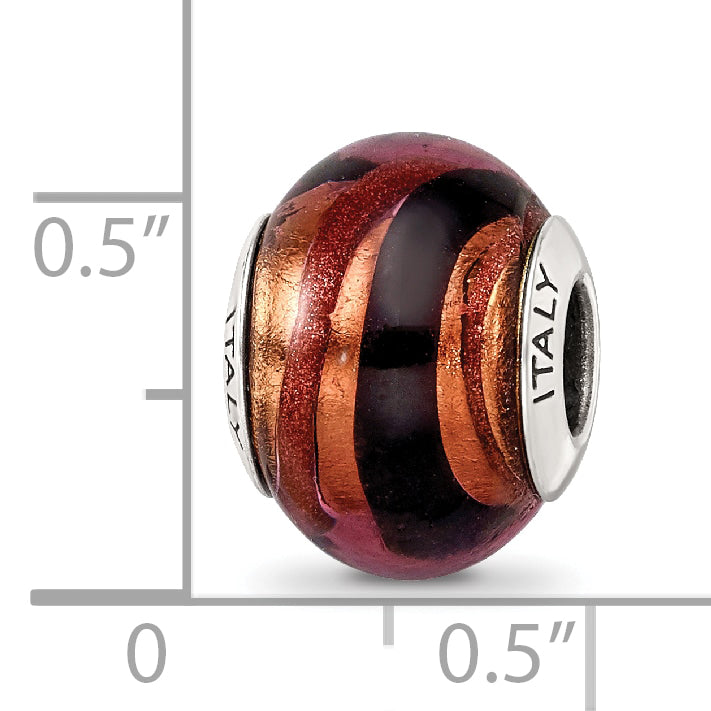 Sterling Silver Murano Glass Bead with Copper and Black Finish