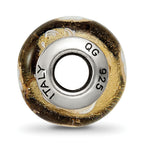 Sterling Silver Murano Bead with Polished Gold and White Flower Design