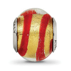 Sterling Silver Murano Glass Bead with Gold/Red Polished Finish  Sophia Jewelers