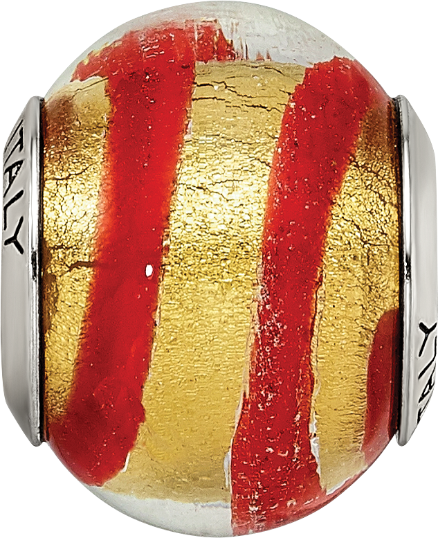 Sterling Silver Murano Glass Bead with Gold/Red Polished Finish  Sophia Jewelers