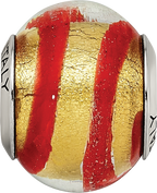 Sterling Silver Murano Glass Bead with Gold/Red Polished Finish  Sophia Jewelers