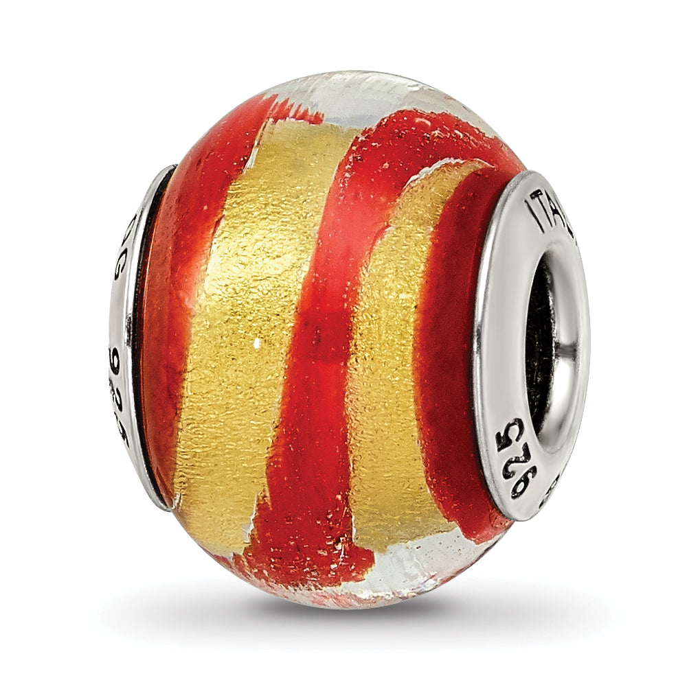 Sterling Silver Murano Glass Bead with Gold/Red Polished Finish  Sophia Jewelers