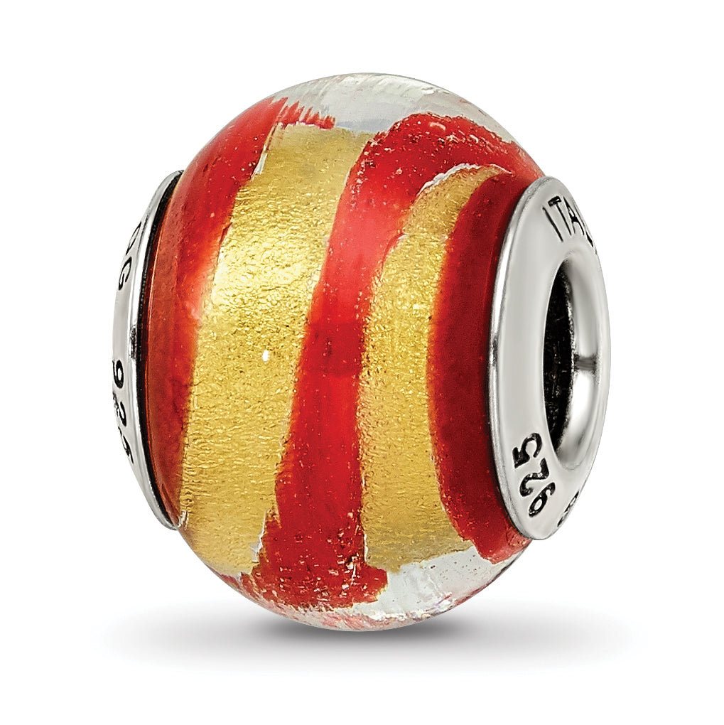 Sterling Silver Reflections Gold/Red Italian Murano Bead