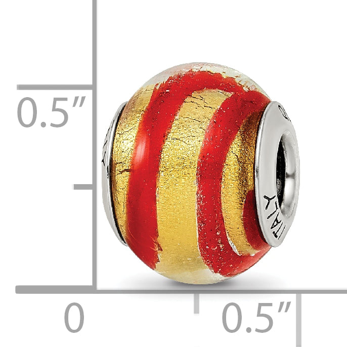 Sterling Silver Murano Glass Bead with Gold/Red Polished Finish  Sophia Jewelers