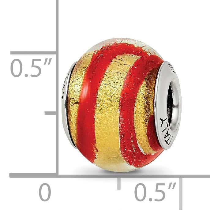 Sterling Silver Reflections Gold/Red Italian Murano Bead
