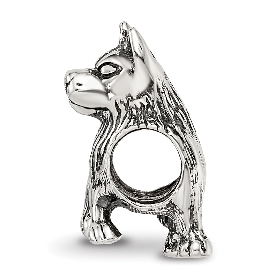 Sterling Silver 925 German Shepherd Bead with Antiqued Finish, Solid Cast Design