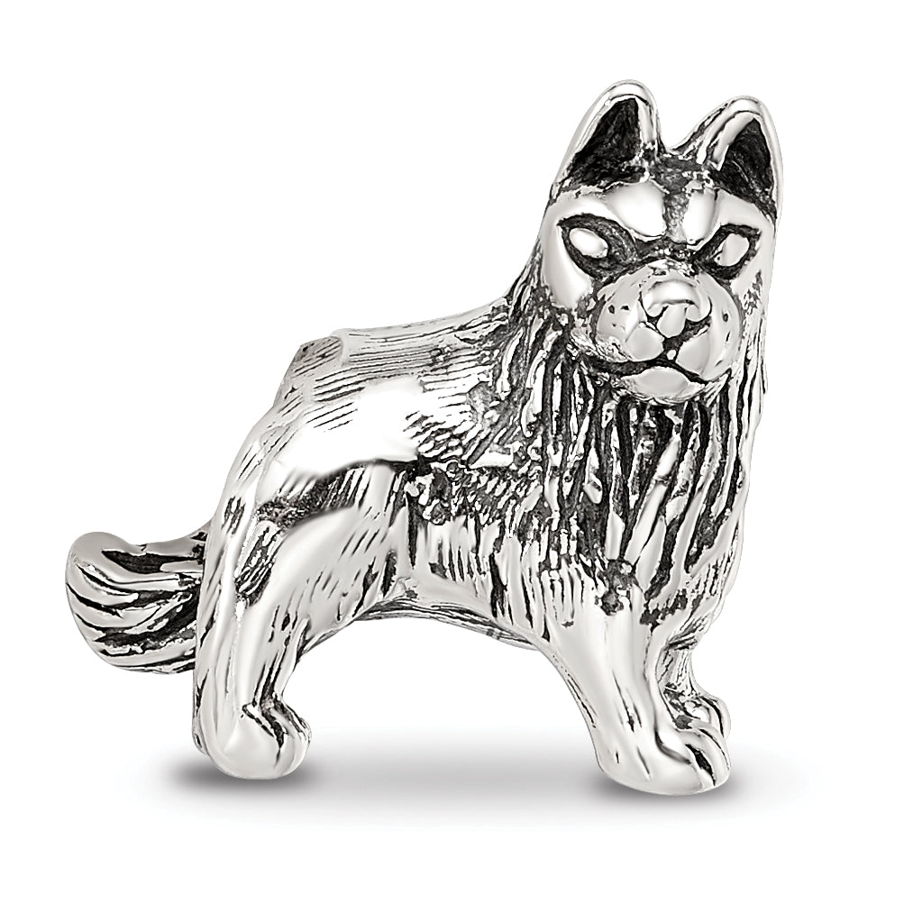 Sterling Silver 925 German Shepherd Bead with Antiqued Finish, Solid Cast Design