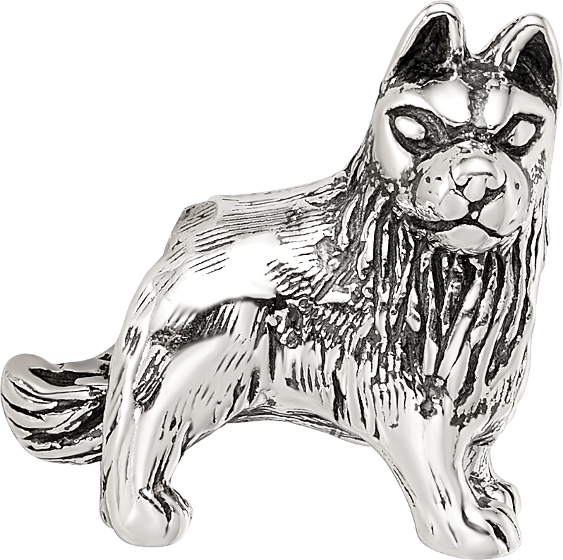Sterling Silver 925 German Shepherd Bead with Antiqued Finish, Solid Cast Design
