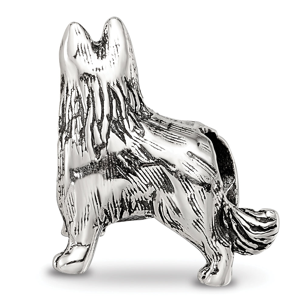 Sterling Silver 925 German Shepherd Bead with Antiqued Finish, Solid Cast Design