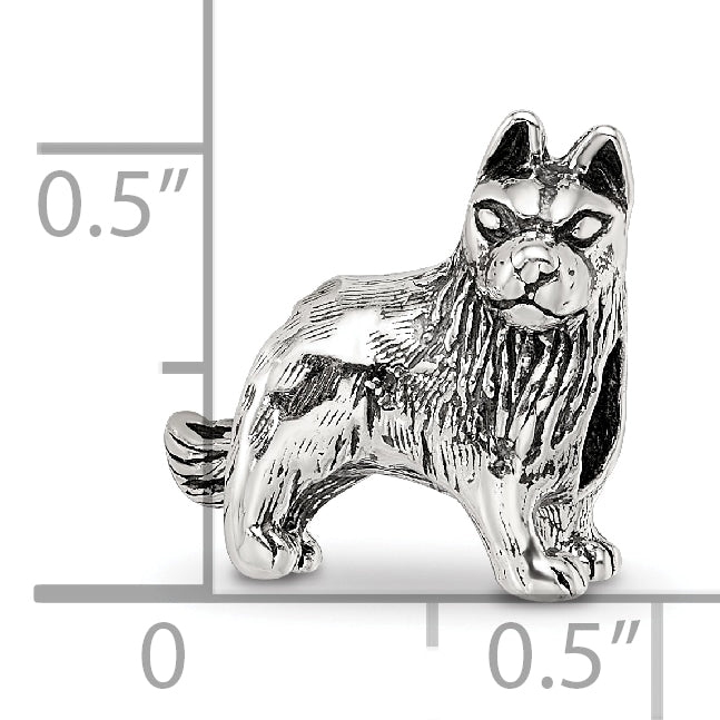 Sterling Silver 925 German Shepherd Bead with Antiqued Finish, Solid Cast Design
