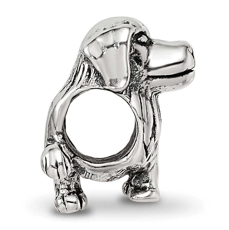 Sterling Silver 925 Golden Retriever Bead with Antiqued Finish Casted Solid Design