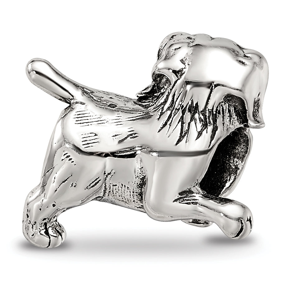 Sterling Silver 925 Golden Retriever Bead with Antiqued Finish Casted Solid Design
