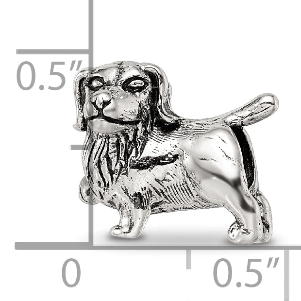 Sterling Silver 925 Golden Retriever Bead with Antiqued Finish Casted Solid Design