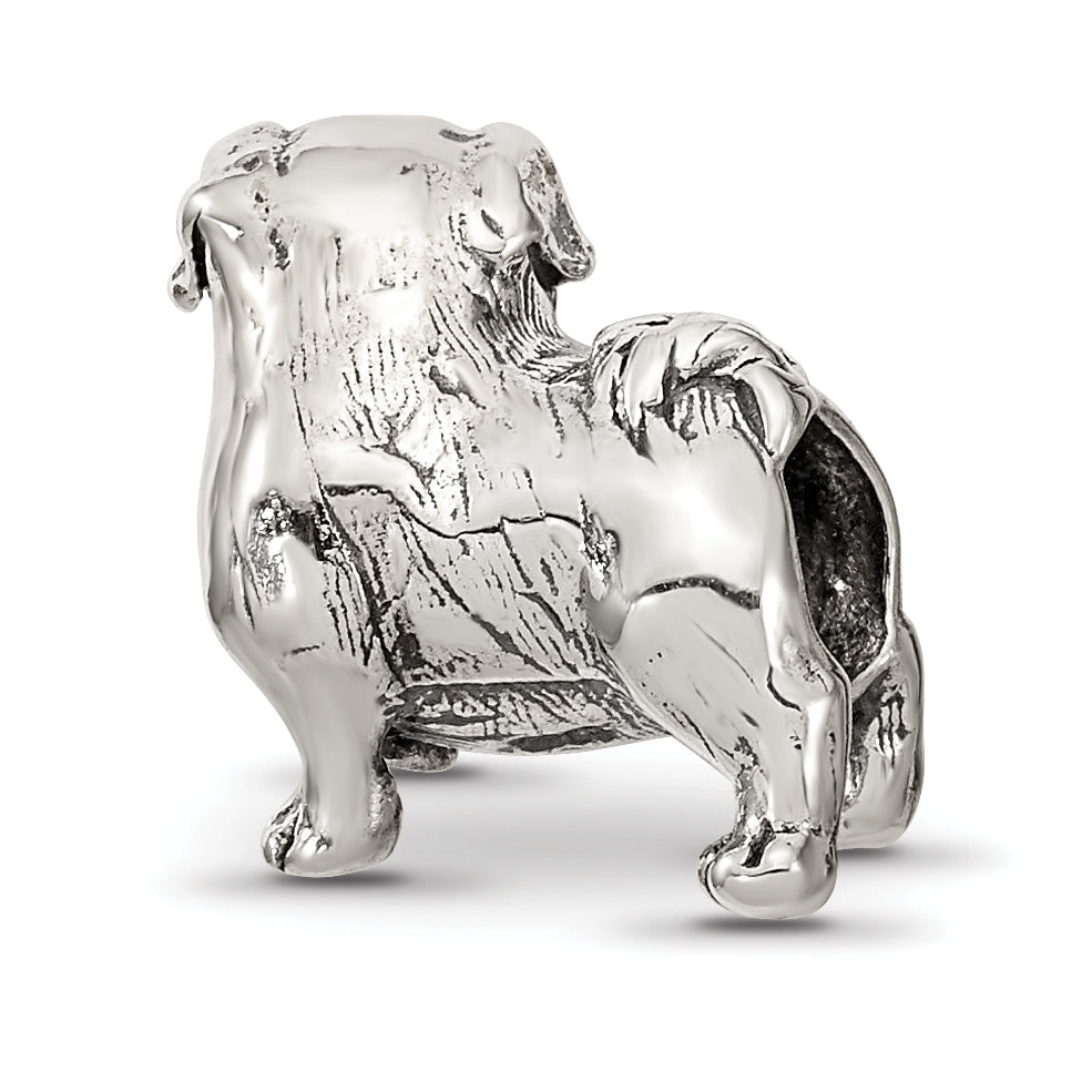 Sterling Silver 925 Pug Bead with Antiqued Finish Solid Cast Design