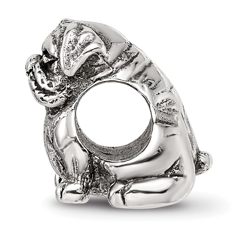 Sterling Silver 925 Bulldog Bead with Antiqued Finish Loyal Pet Lover's Charm