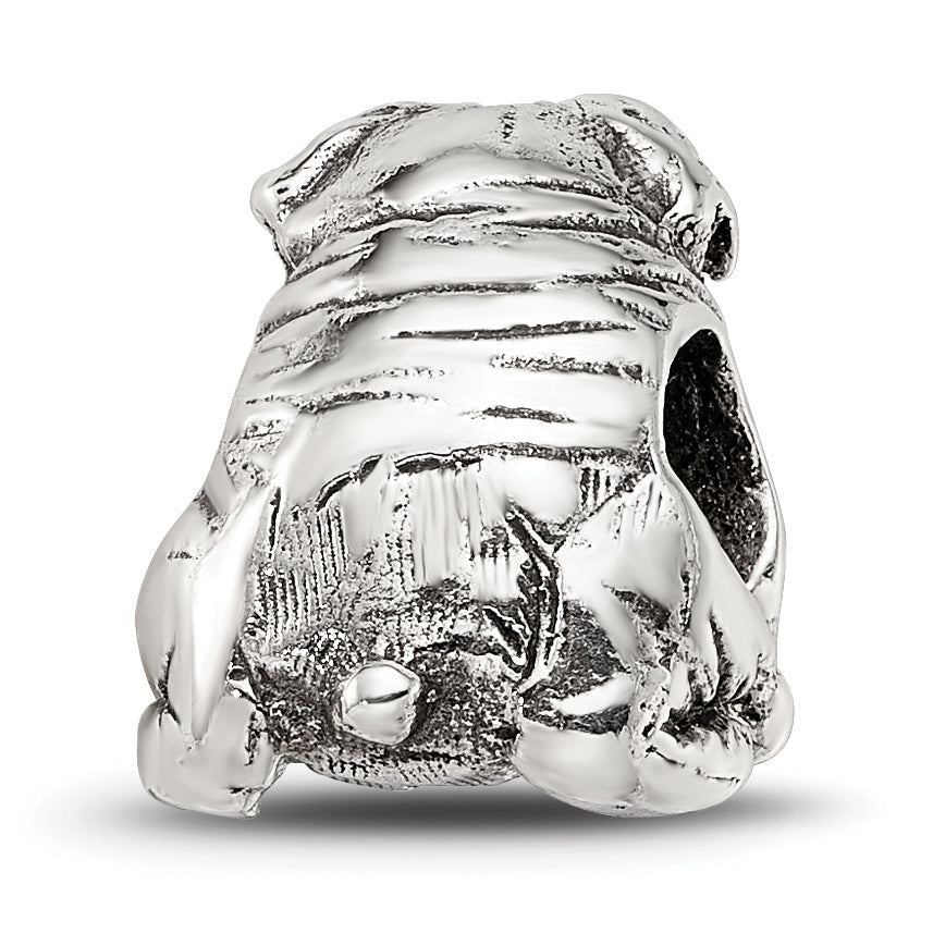 Sterling Silver 925 Bulldog Bead with Antiqued Finish Loyal Pet Lover's Charm