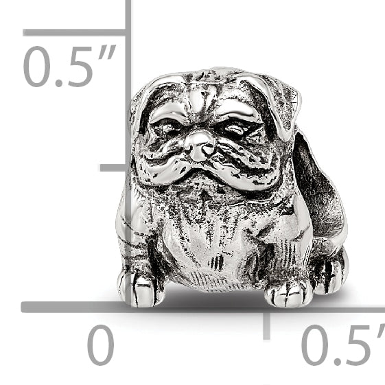 Sterling Silver 925 Bulldog Bead with Antiqued Finish Loyal Pet Lover's Charm