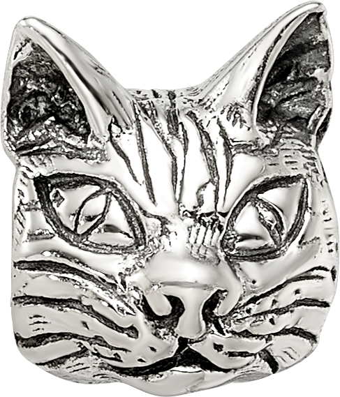 Sterling Silver 925 Maine Coon Cat Head Bead with Antiqued Finish  Timeless Feline Elegance