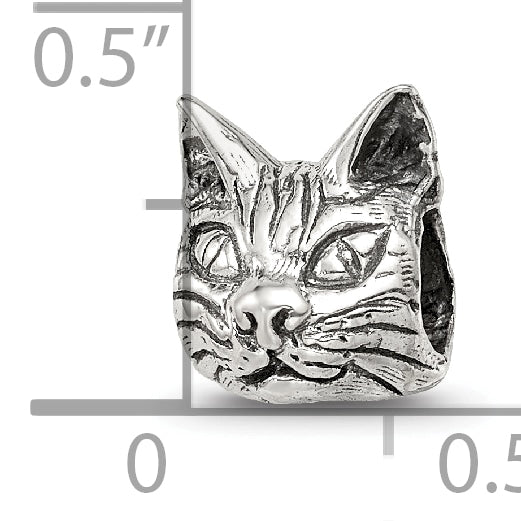 Sterling Silver 925 Maine Coon Cat Head Bead with Antiqued Finish  Timeless Feline Elegance