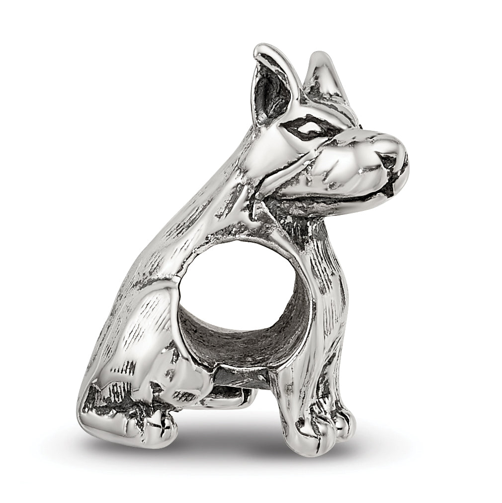 Sterling Silver 925 Doberman Pinscher Bead with Antiqued Finish for Charm Bracelet
