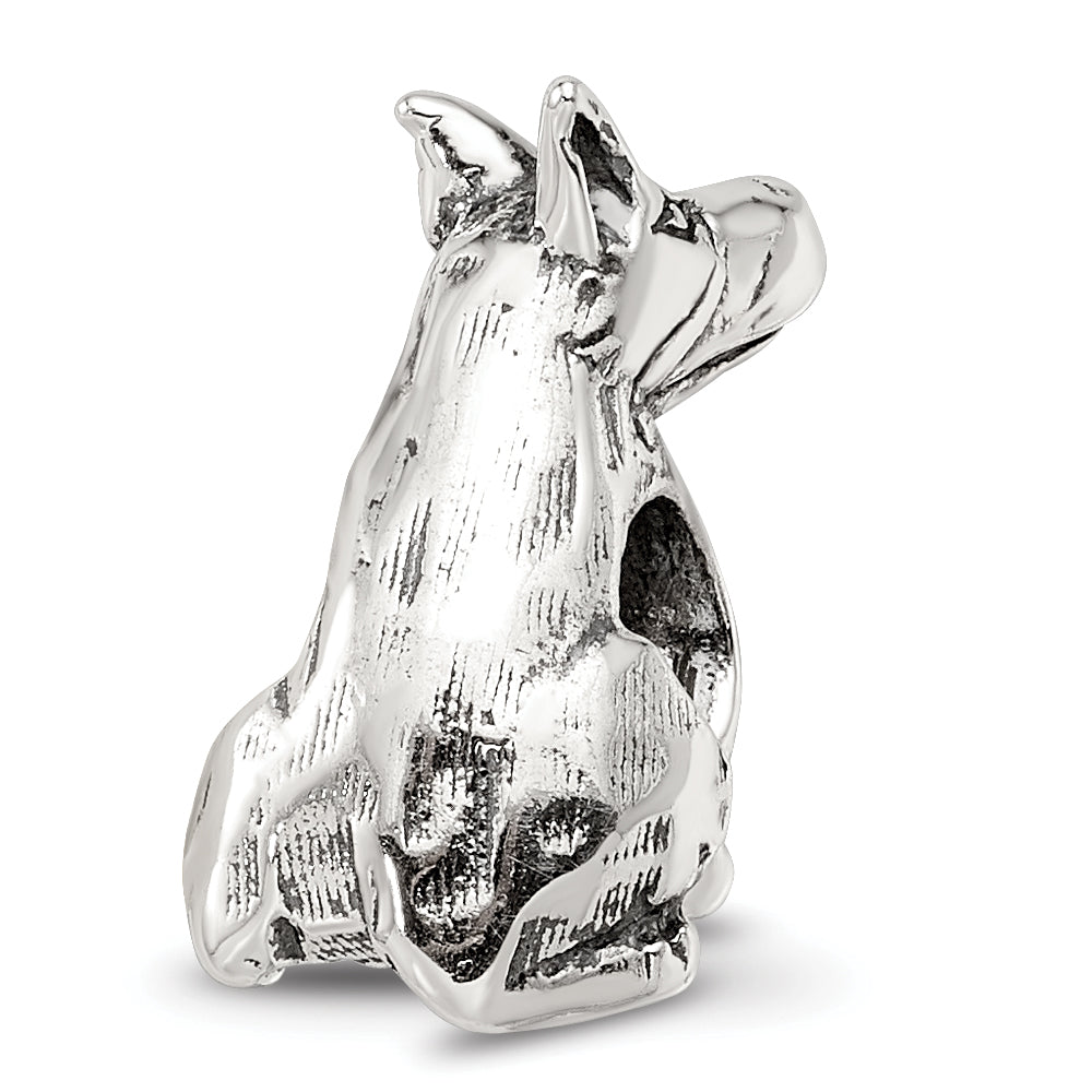 Sterling Silver 925 Doberman Pinscher Bead with Antiqued Finish for Charm Bracelet