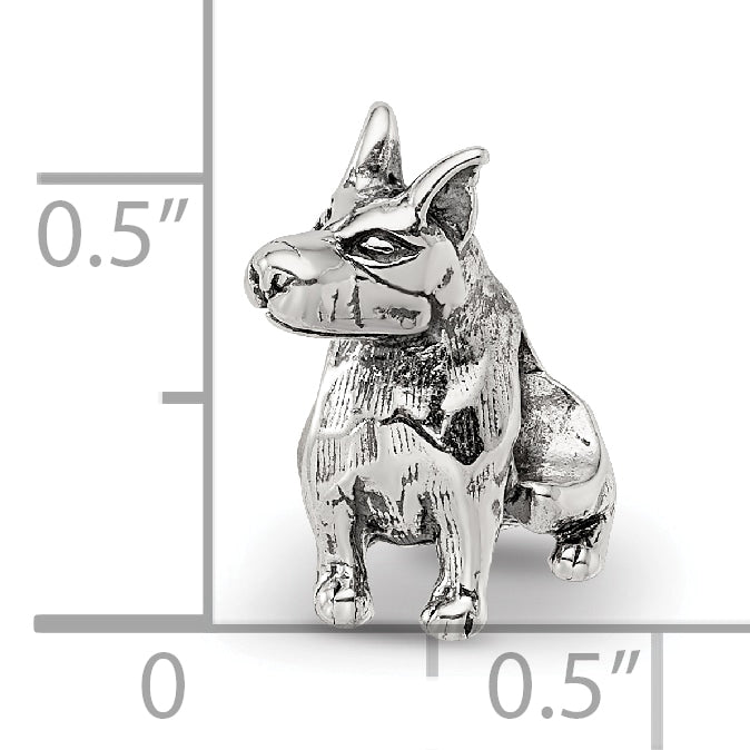Sterling Silver 925 Doberman Pinscher Bead with Antiqued Finish for Charm Bracelet