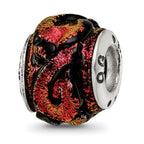Orange Dichroic Glass Bead Charm in Sterling Silver
