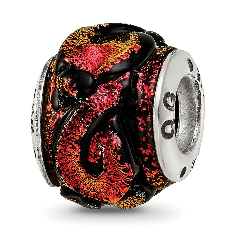 Orange Dichroic Glass Bead Charm in Sterling Silver