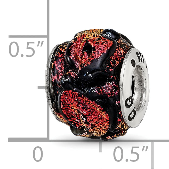 Orange Dichroic Glass Bead Charm in Sterling Silver