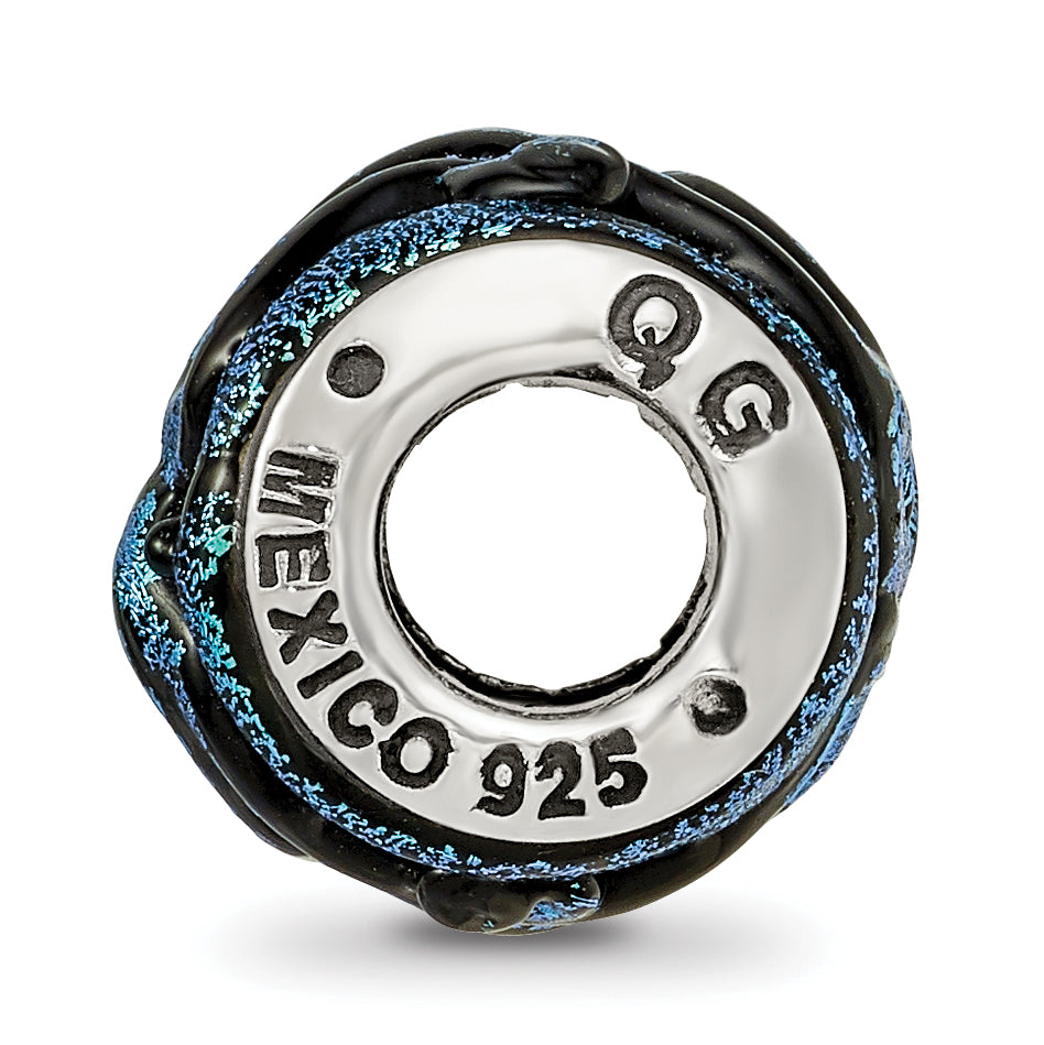 Blue Dichroic Glass Bead Charm in Sterling Silver