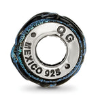 Blue Dichroic Glass Bead Charm in Sterling Silver