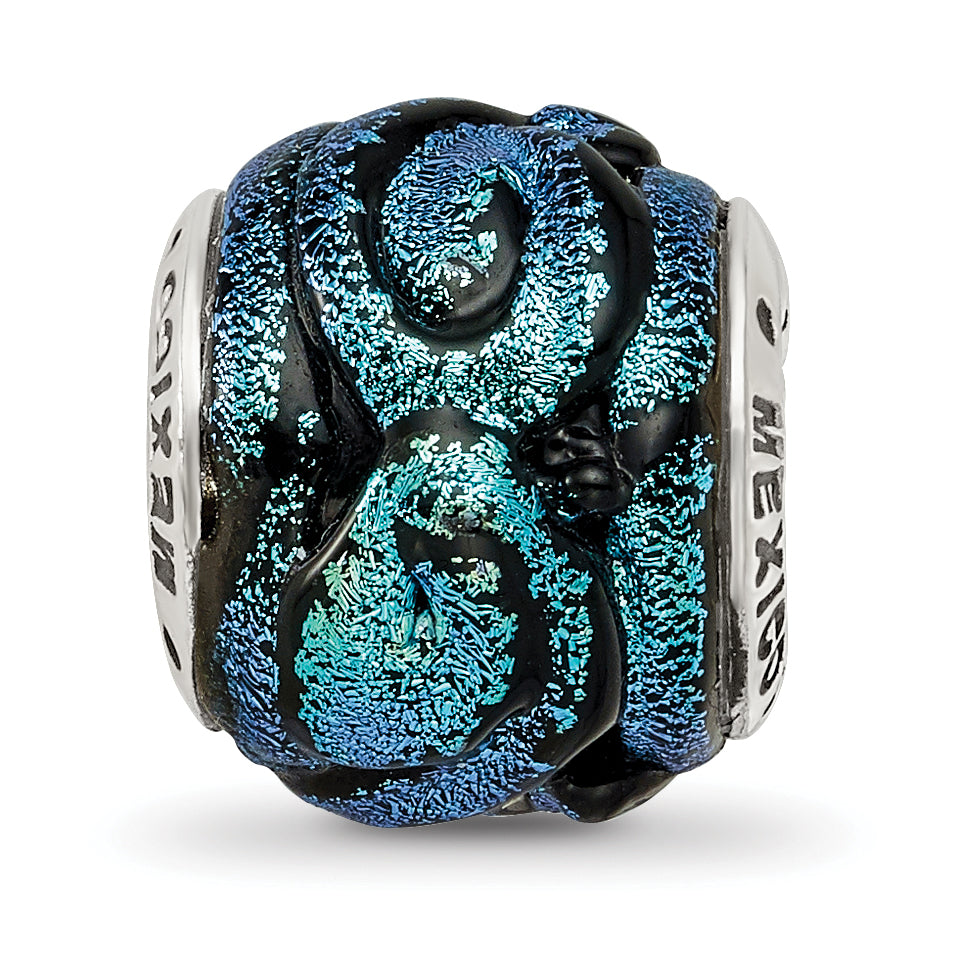 Blue Dichroic Glass Bead Charm in Sterling Silver