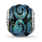 Blue Dichroic Glass Bead Charm in Sterling Silver