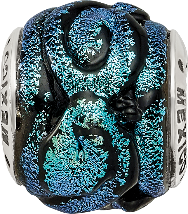 Blue Dichroic Glass Bead Charm in Sterling Silver