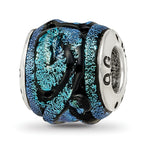 Blue Dichroic Glass Bead Charm in Sterling Silver
