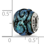 Blue Dichroic Glass Bead Charm in Sterling Silver