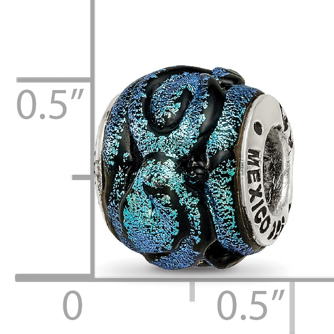 Blue Dichroic Glass Bead Charm in Sterling Silver