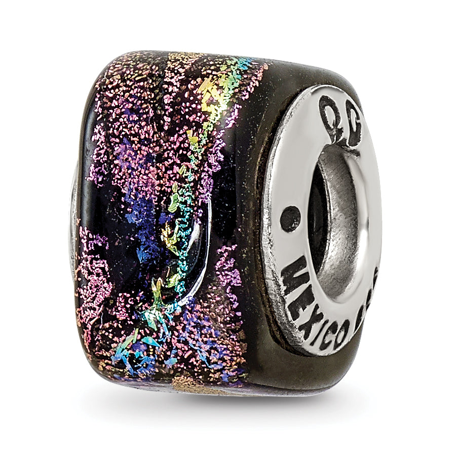 Sterling Silver Dichroic Glass Bead with Elegant Purple Finish for Charm Bracelets