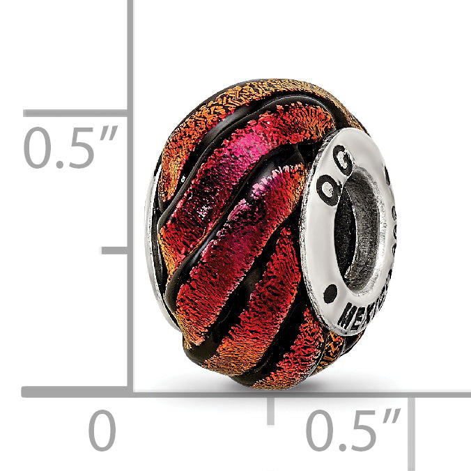 Sterling Silver Orange Swirl Dichroic Glass Bead with Polished Finish Casual Elegant Style