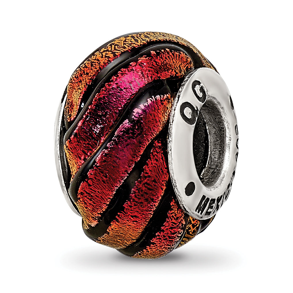 Sterling Silver Reflections Orange Swirl Dichroic Glass Bead Main image