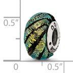 Green Swirl Dichroic Glass Bead Charm in Sterling Silver