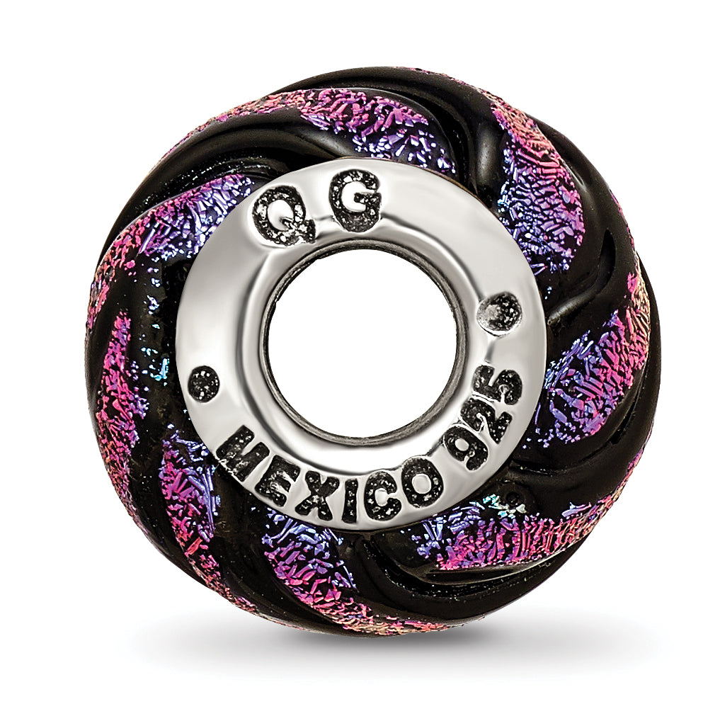 Sterling Silver Purple Swirl Dichroic Glass Bead with Polished Finish  Elegant and Versatile