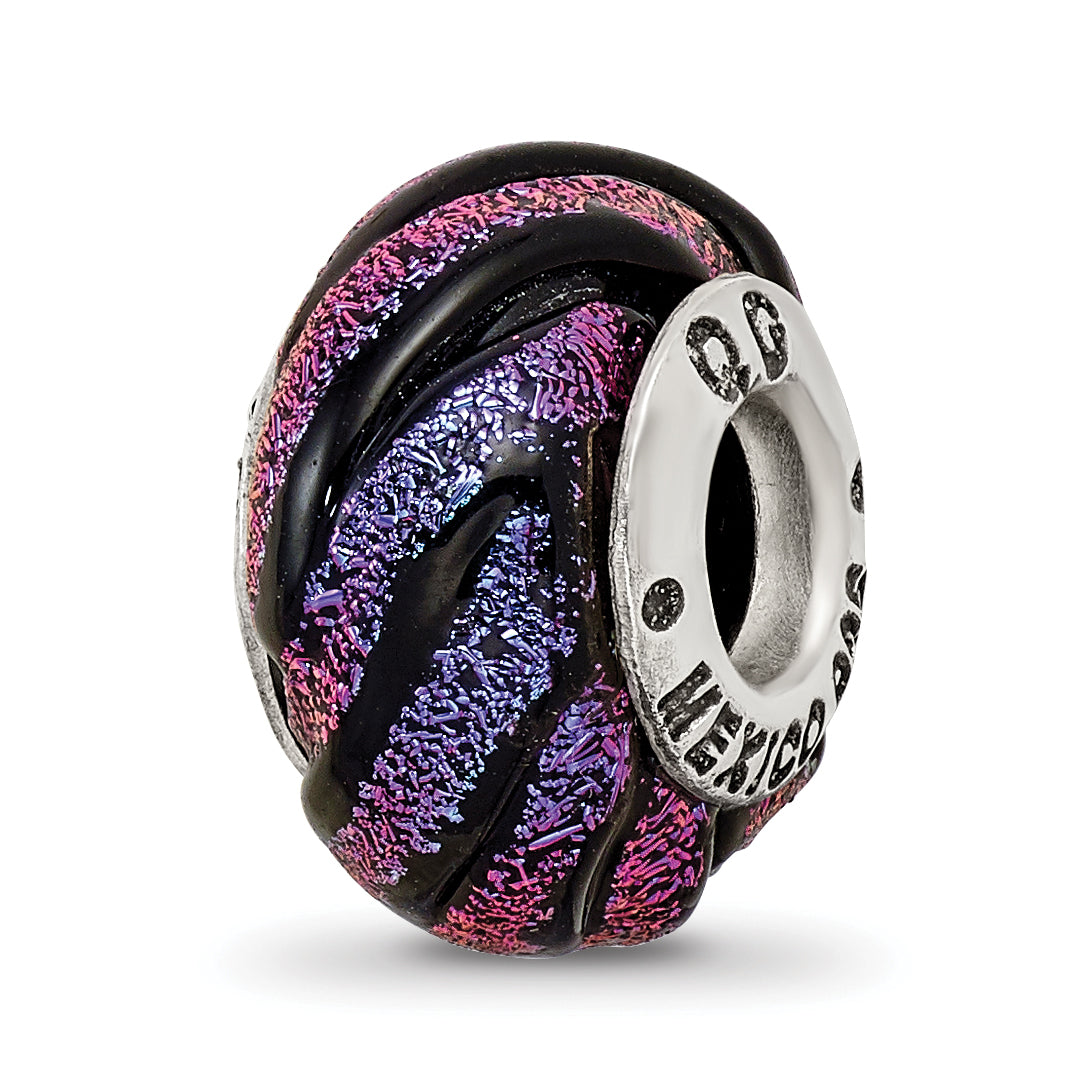 Sterling Silver Reflections Purple Swirl Dichroic Glass Bead