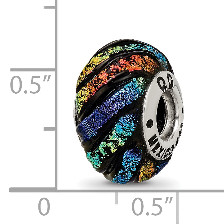 Sterling Silver Rainbow Swirl Dichroic Glass Bead with Polished Finish for Elegant Jewelry