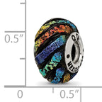 Sterling Silver Rainbow Swirl Dichroic Glass Bead with Polished Finish for Elegant Jewelry