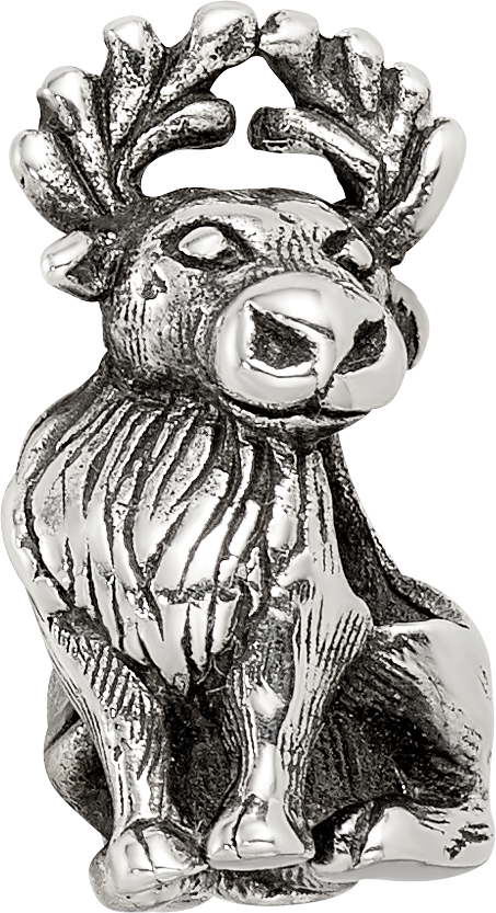 Sterling Silver 925 Moose Bead with Antiqued Finish Solid Cast
