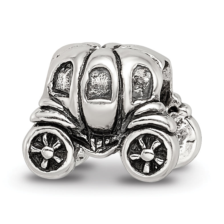 Sterling Silver 925 Pumpkin Carriage Bead with Antiqued Finish Solid Cast
